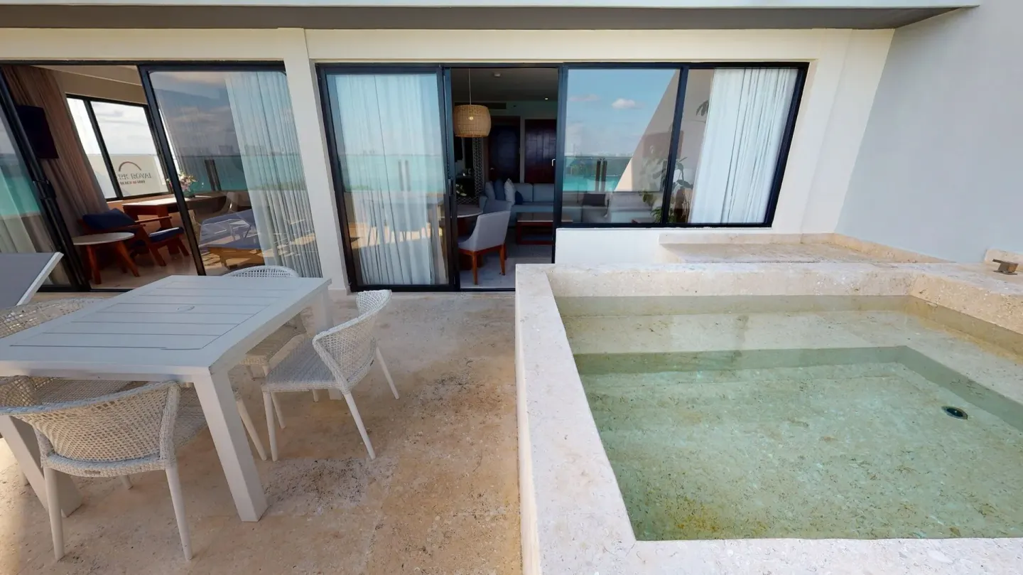 Private terrace with plunge pool outside a suite at Park Royal Beach Cancun.