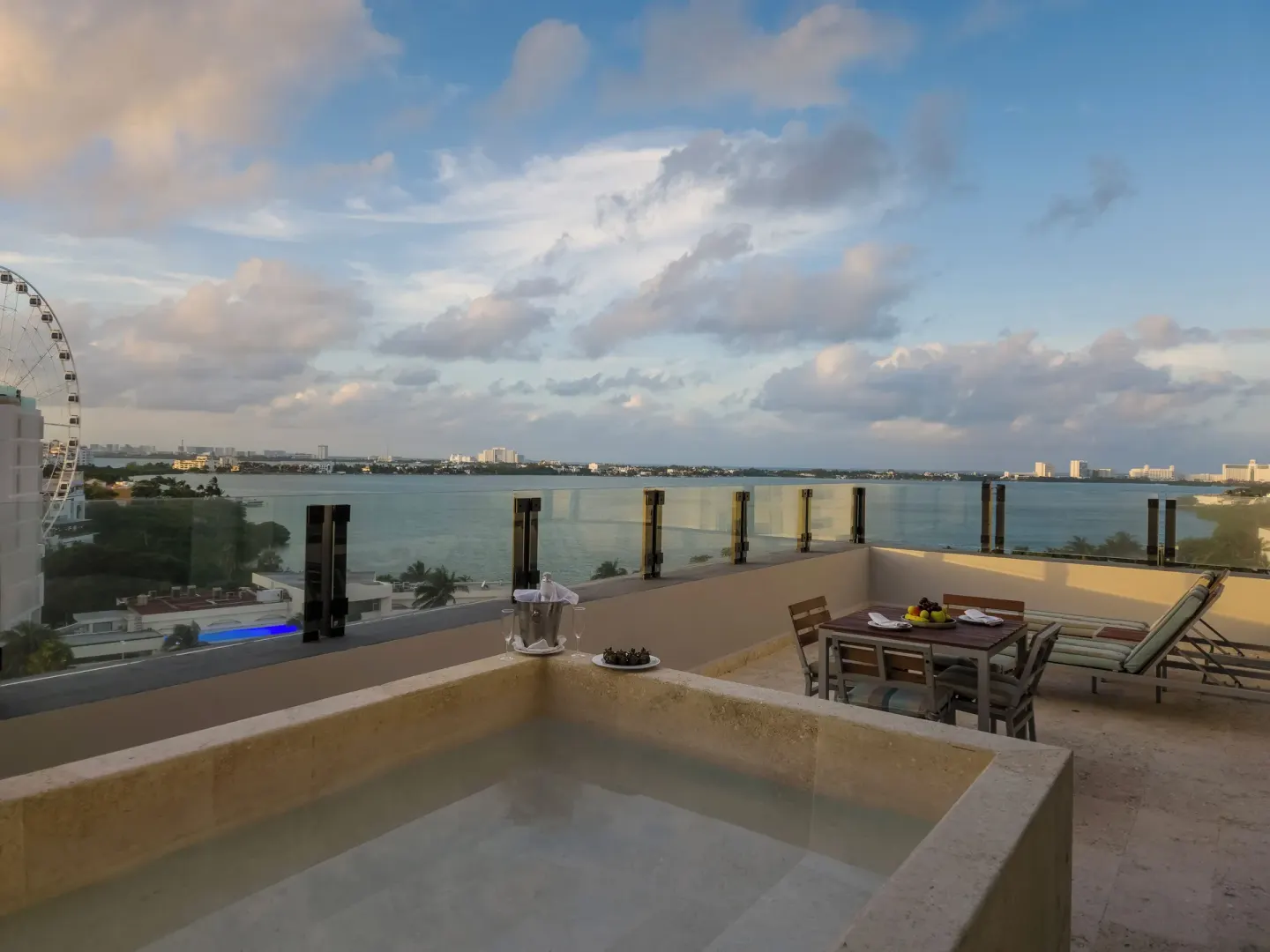 Honeymoon Room terrace with plunge pool and lagoon view at Park Royal Beach Cancun.