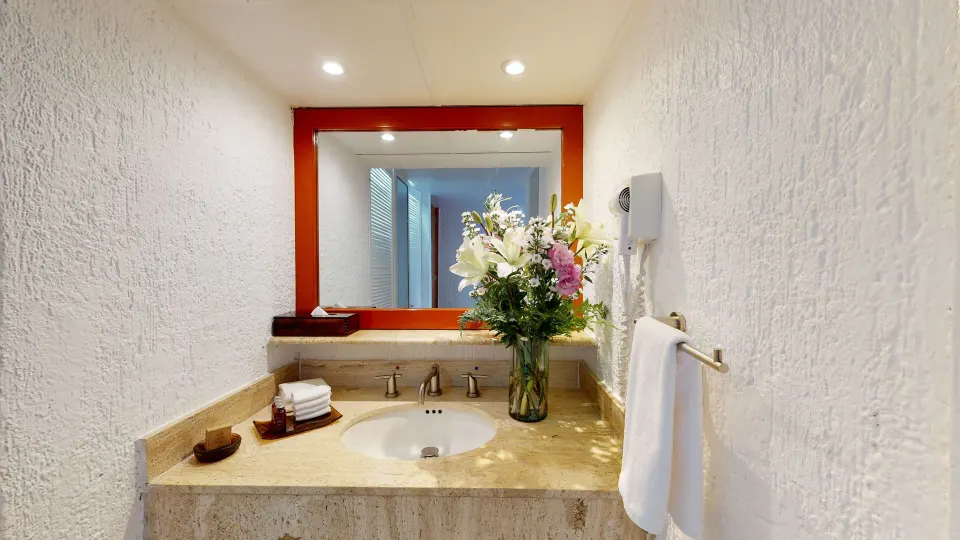 Deluxe Nature View bathroom vanity at Park Royal Beach Ixtapa.