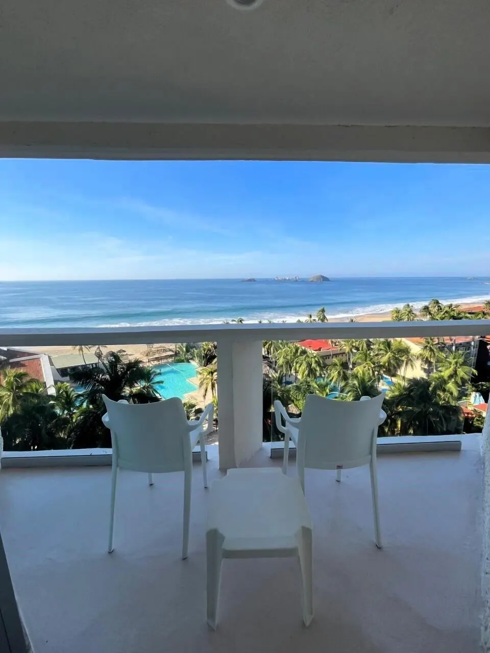 Premier Ocean Front balcony seating and ocean view at Park Royal Beach Ixtapa.