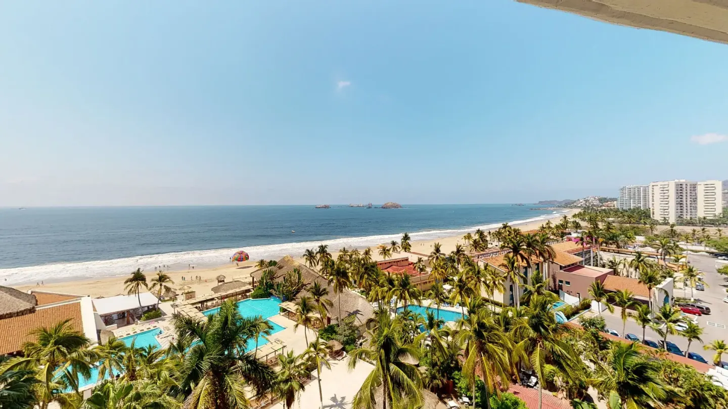 Premier Ocean View balcony view of beach and ocean at Park Royal Beach Ixtapa.