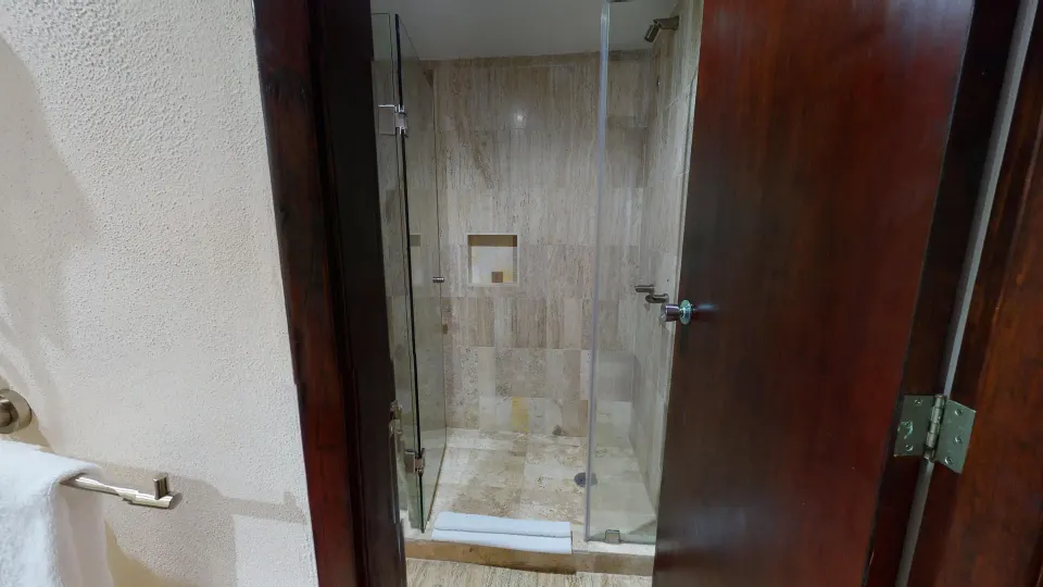 Royal Ocean Front bathroom shower with glass door at Park Royal Beach Ixtapa.