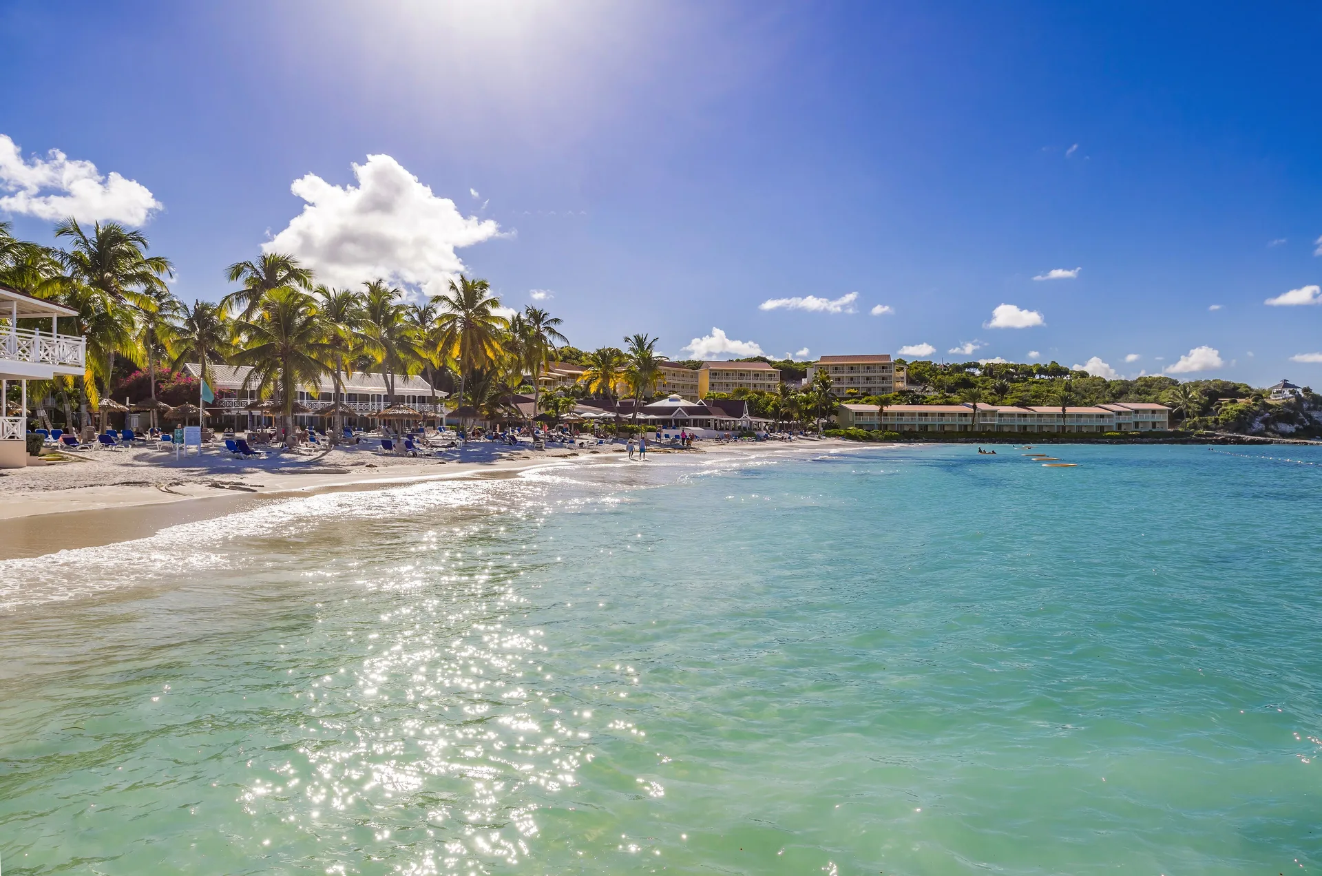 Wide beach and turquoise bay view at Pineapple Beach Club Antigua.
