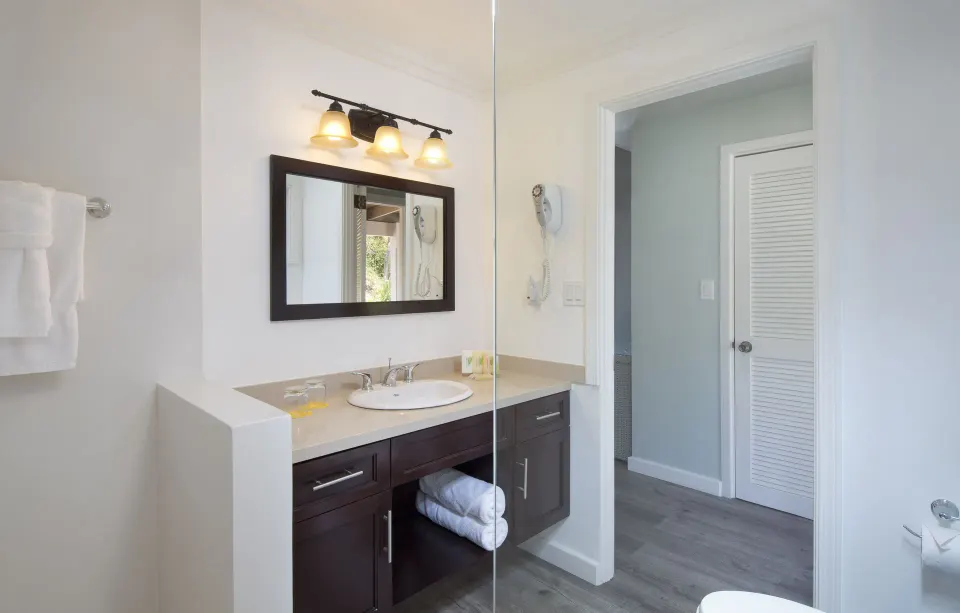 Pool Terrace room bathroom vanity at Pineapple Beach Club Antigua.