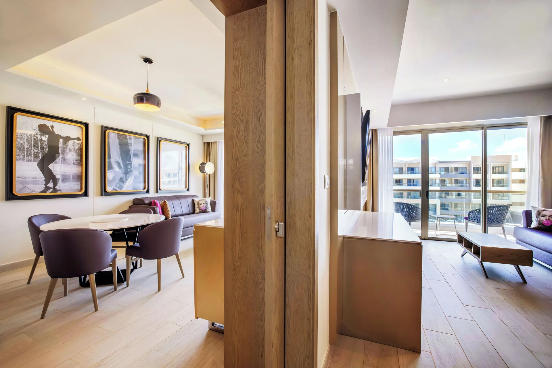 Directors Suite One Bedroom living and bedroom areas at Planet Hollywood Cancun.