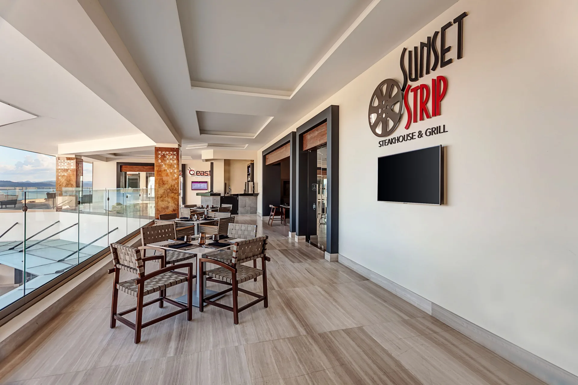 Sunset Strip Steakhouse & Grill entrance terrace at Planet Hollywood Costa Rica.