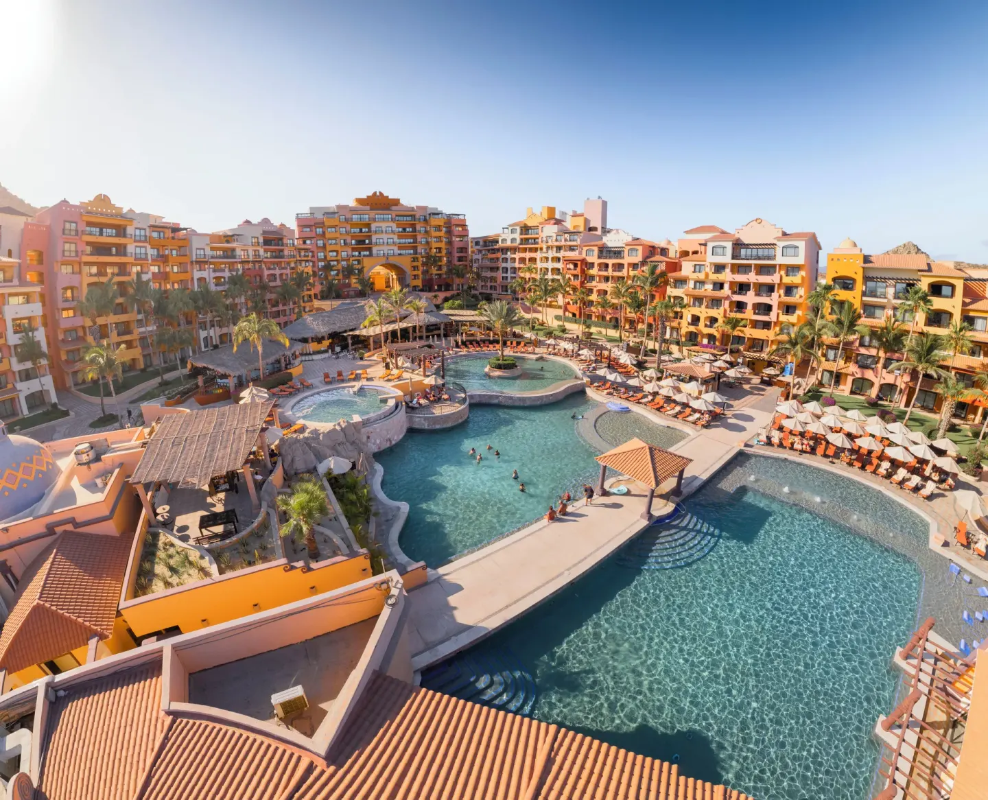 Aerial view of the pool complex and resort buildings at Playa Grande Resort & Grand Spa.