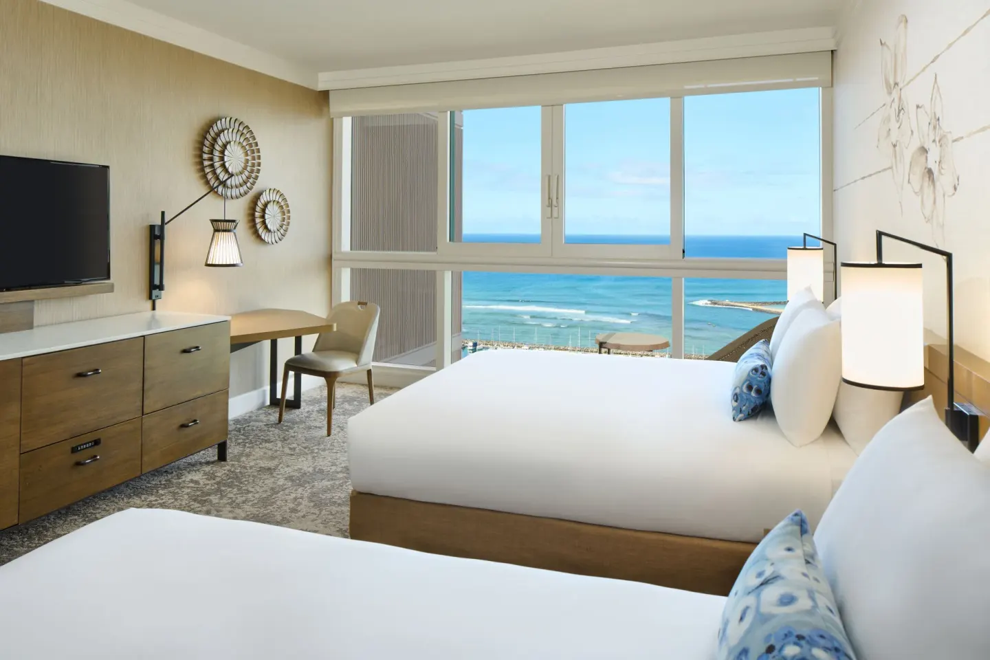 Ocean Front room with two beds and ocean view at Prince Waikiki.