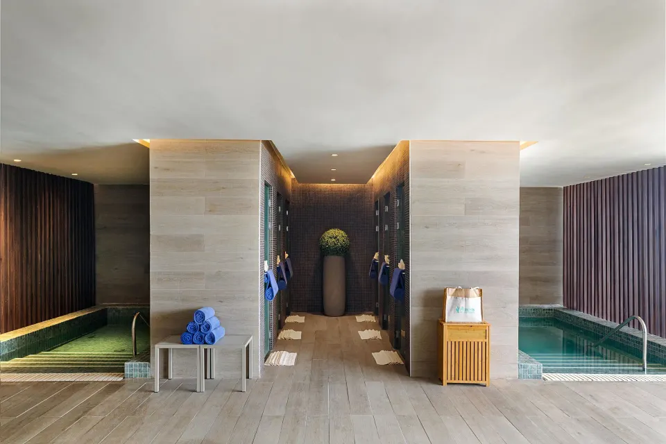 Indoor spa pools and locker area at Princess Senses The Mangrove Resort.
