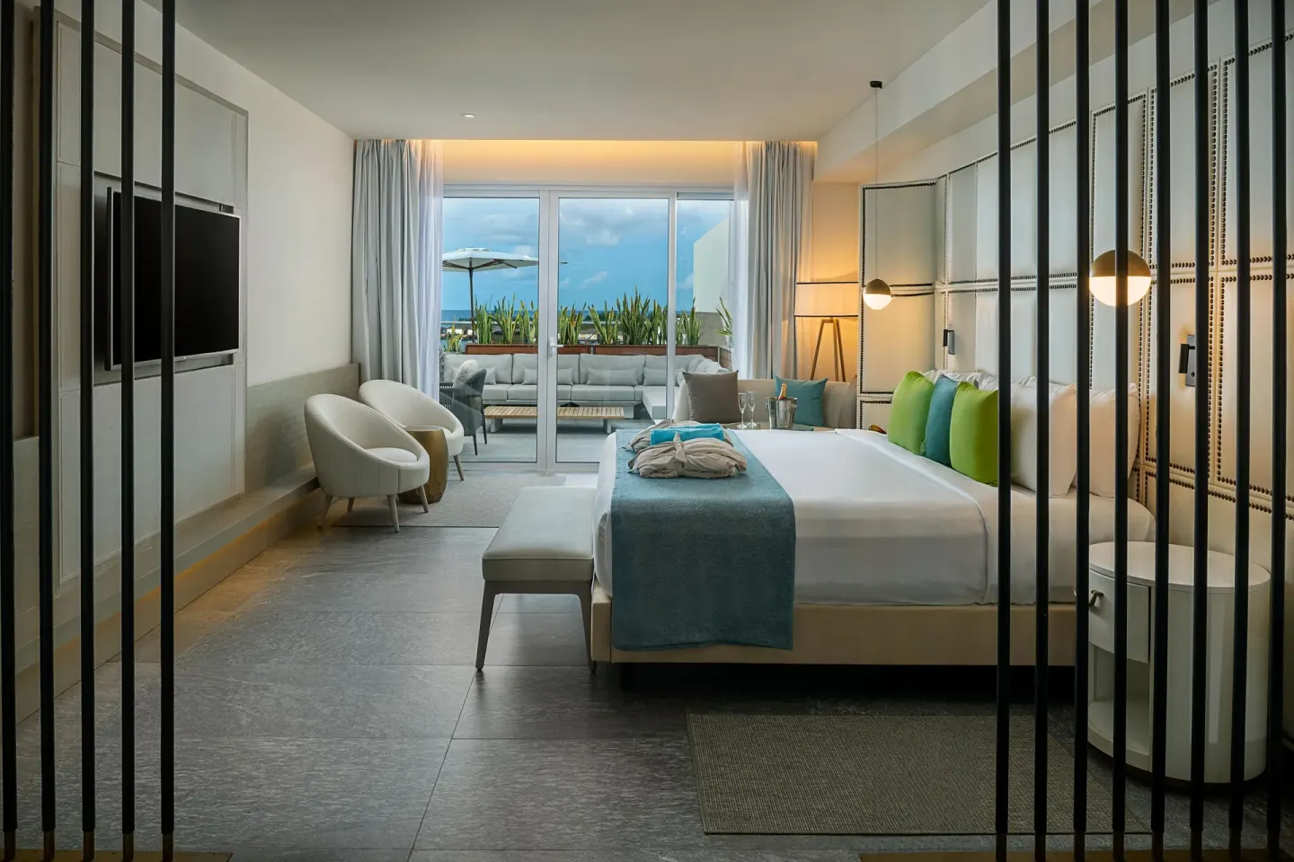 King guest room with terrace and ocean view at Princess Senses The Mangrove Resort.