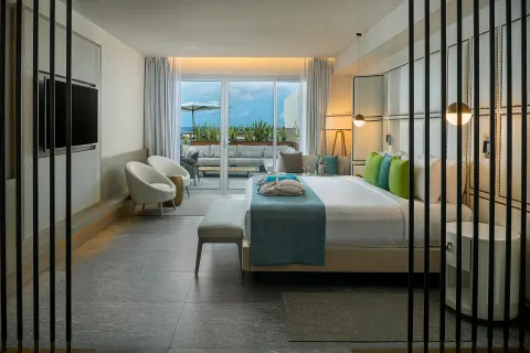 King guest room with terrace and ocean view at Princess Senses The Mangrove Resort.