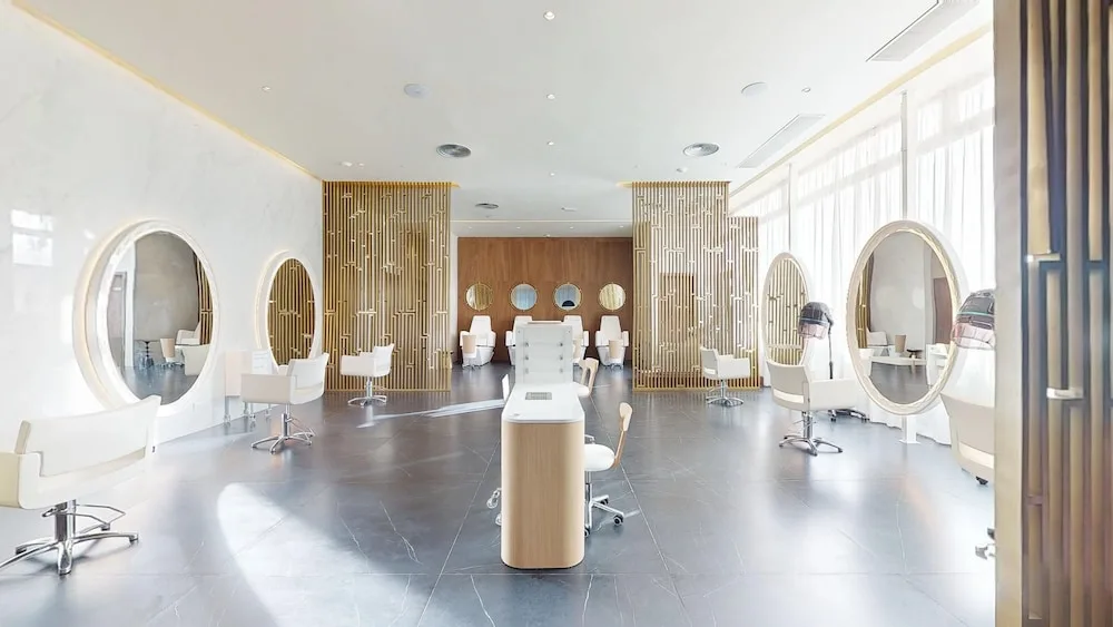 Bright salon with styling stations at Princess Senses The Mangrove Resort.