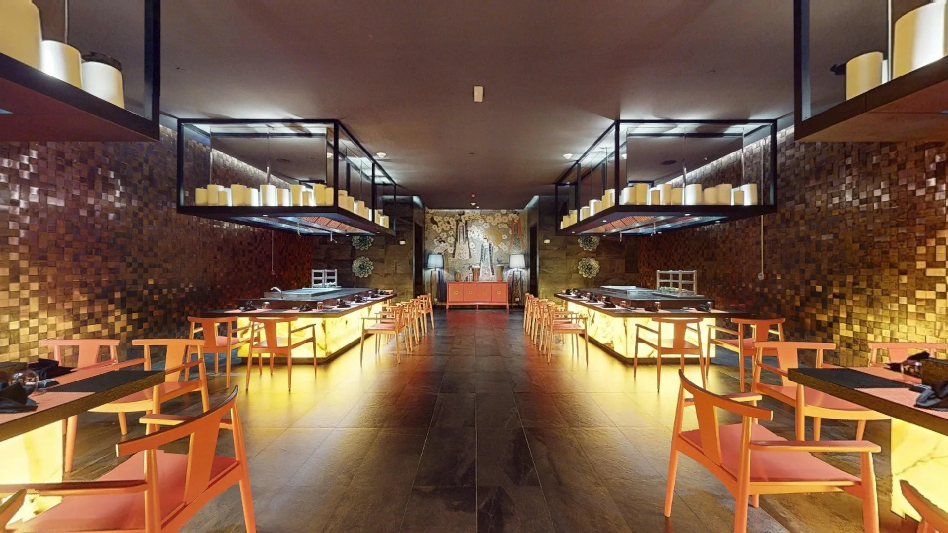 Teppanyaki dining room with grill counters at Princess Senses The Mangrove Resort.