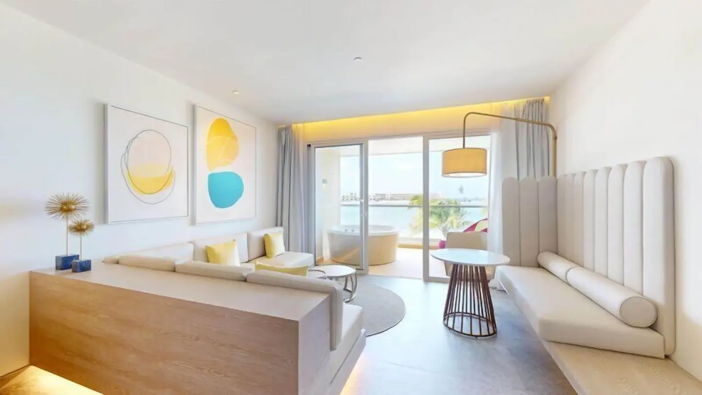 Platinum Junior Suite lounge and balcony doors at Princess Senses The Mangrove Resort.