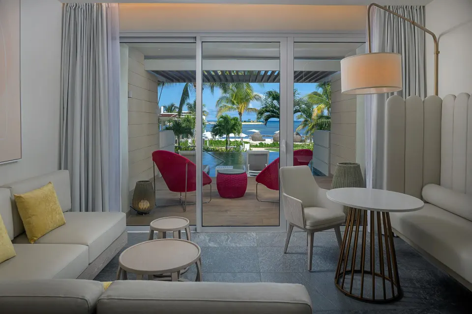 Swim Out Deluxe Junior Suite sitting area and terrace at Princess Senses The Mangrove Resort.
