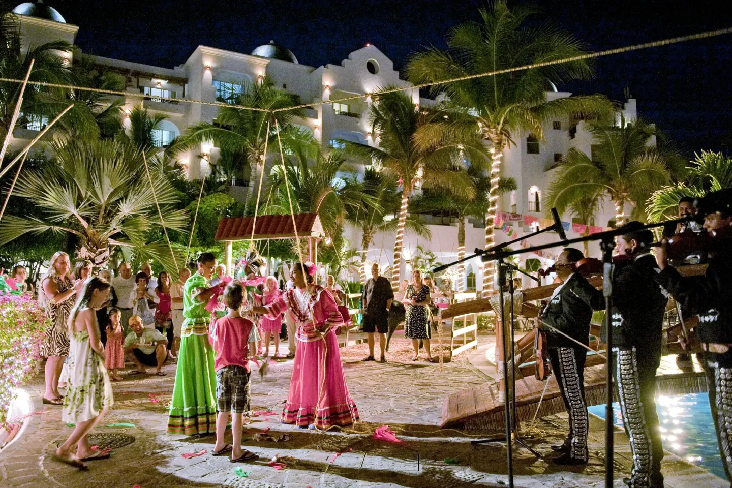 Nighttime courtyard performance at Pueblo Bonito Los Cabos Blanco.