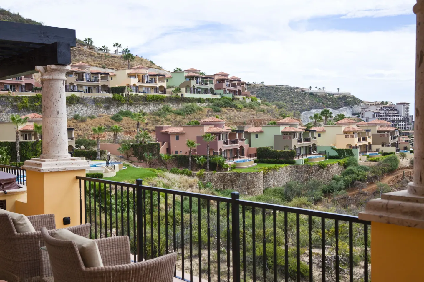Villa balcony overlooking hillside villas at Pueblo Bonito Montecristo Luxury Villas.