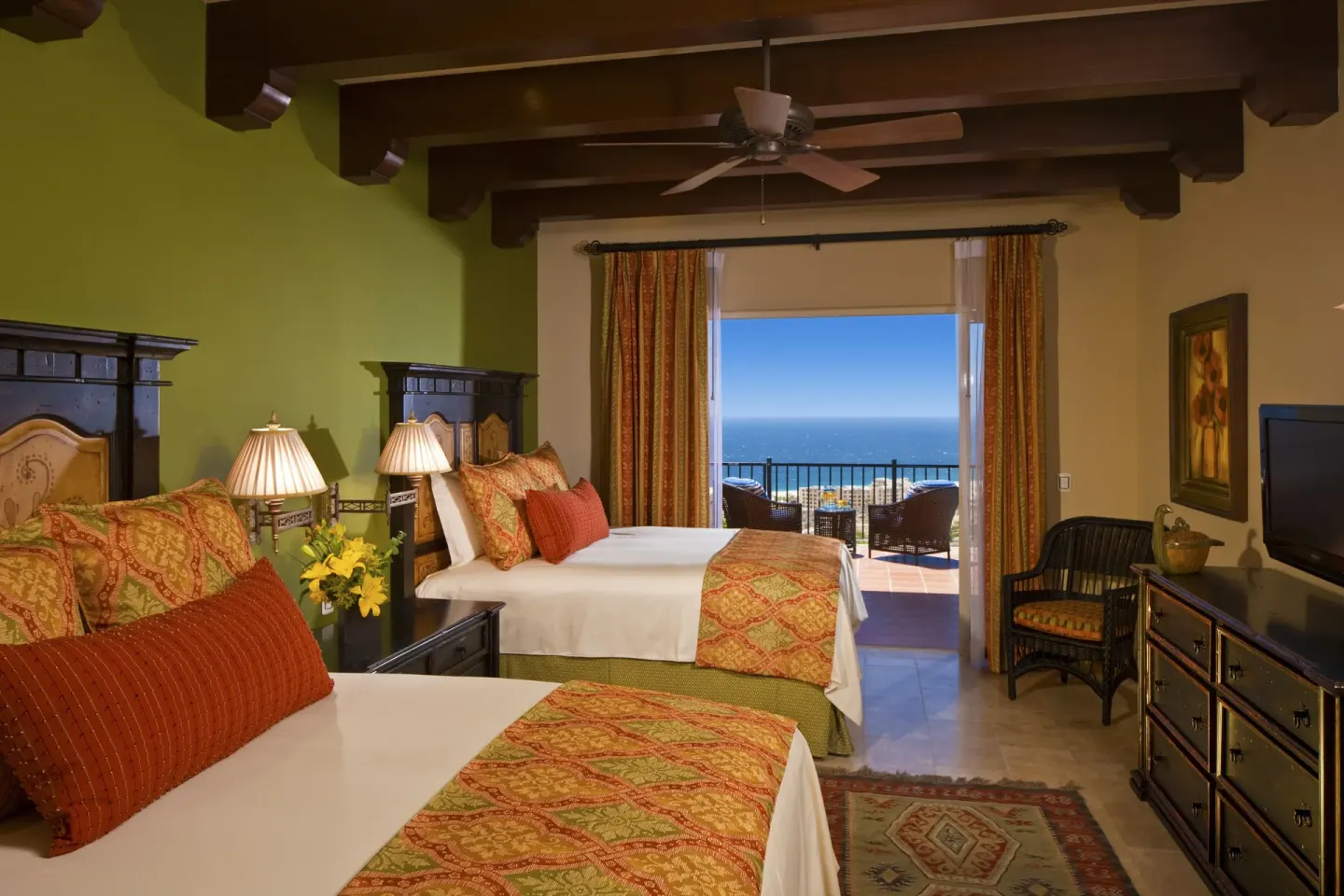 Two-bed ocean-view bedroom at Pueblo Bonito Montecristo Luxury Villas.