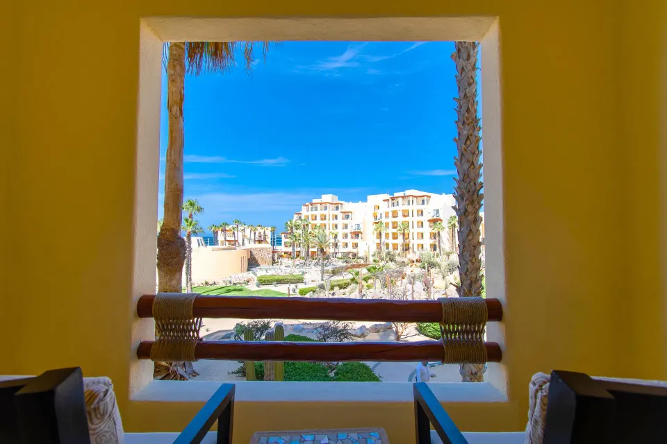 Deluxe Room balcony view of resort grounds at Pueblo Bonito Pacifica Golf & Spa Resort.