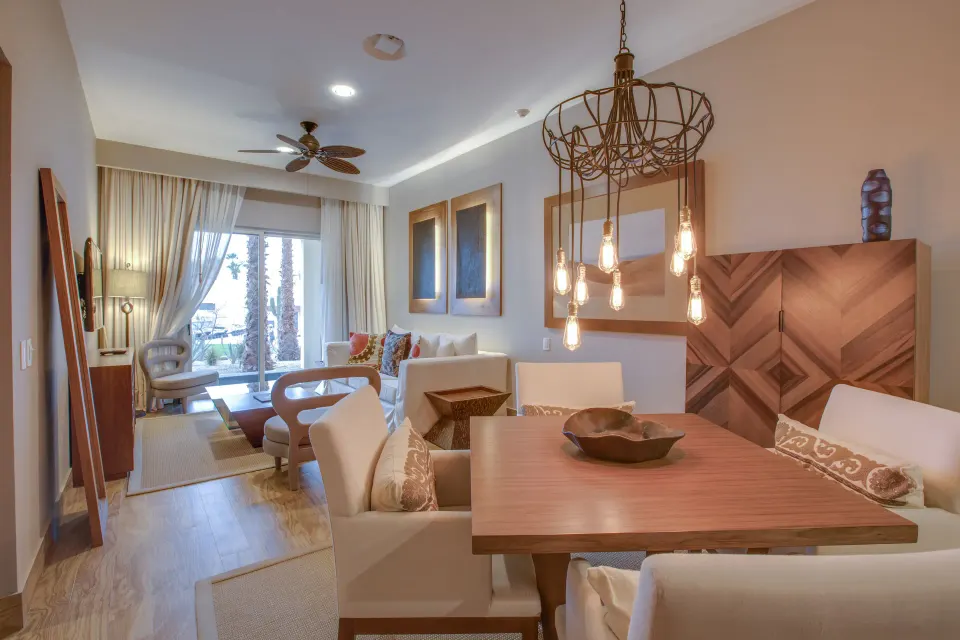 Towers Private Pool Suite dining area and lounge at Pueblo Bonito Pacifica Golf & Spa Resort.