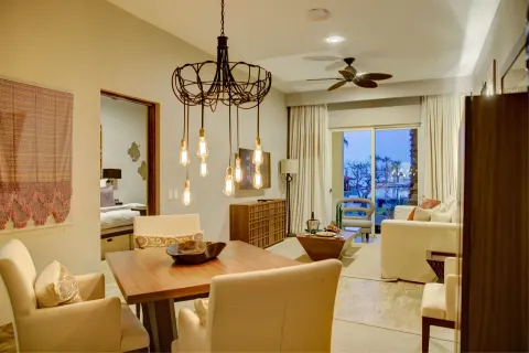 Towers Private Pool Suite living and dining room at Pueblo Bonito Pacifica Golf & Spa Resort.