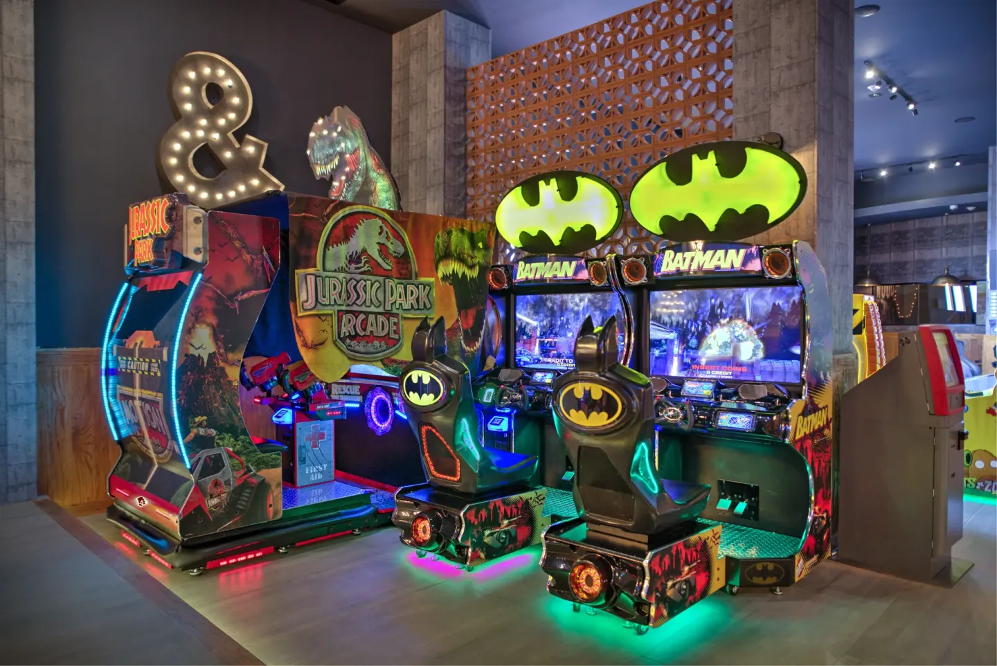 Arcade games with colorful lights at Pueblo Bonito Rose Resort and Spa.
