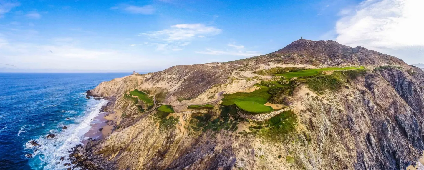 Coastal golf course on cliffs near Pueblo Bonito Rose Resort and Spa.