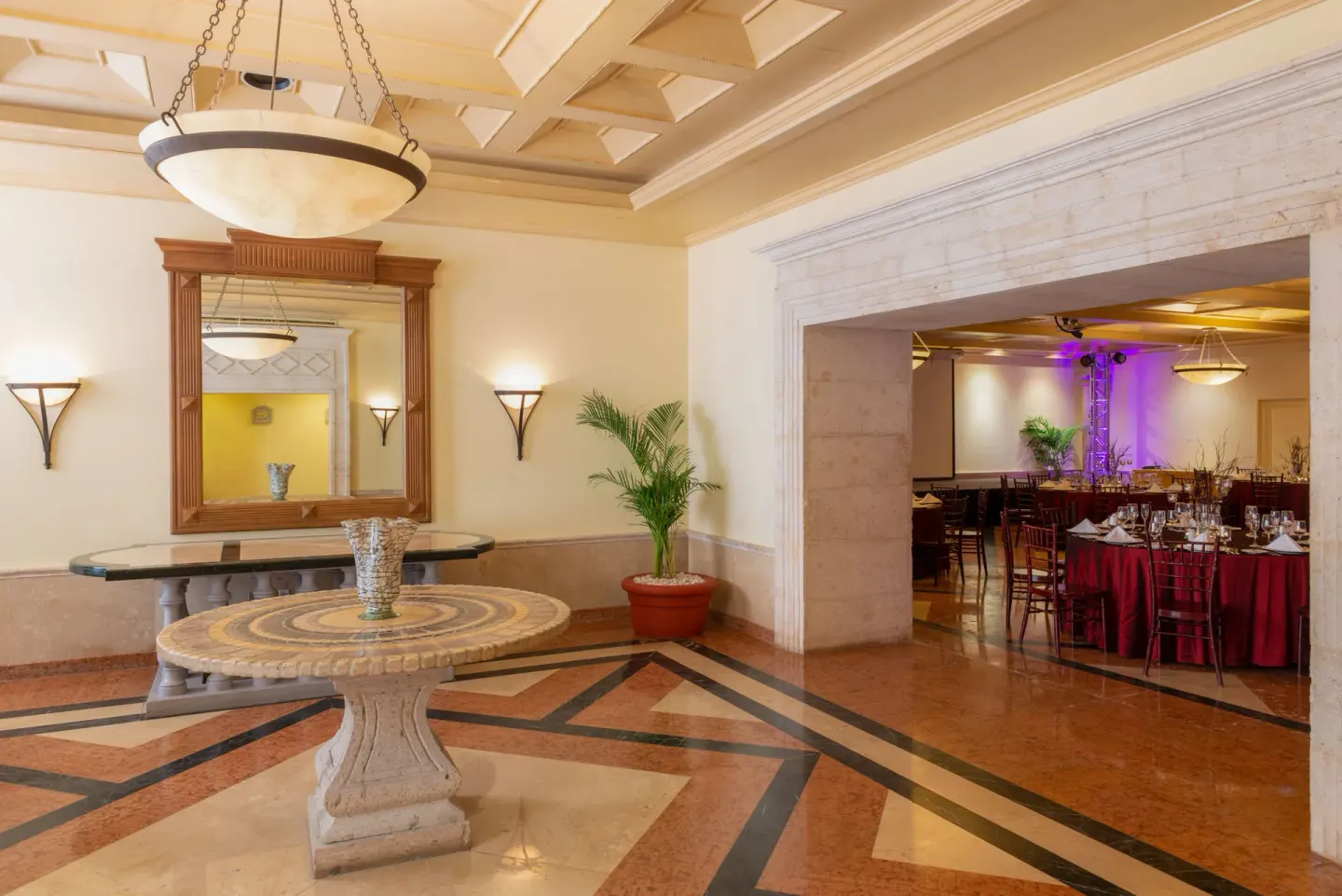 Lobby seating and event dining entrance at Pueblo Bonito Rose Resort and Spa.