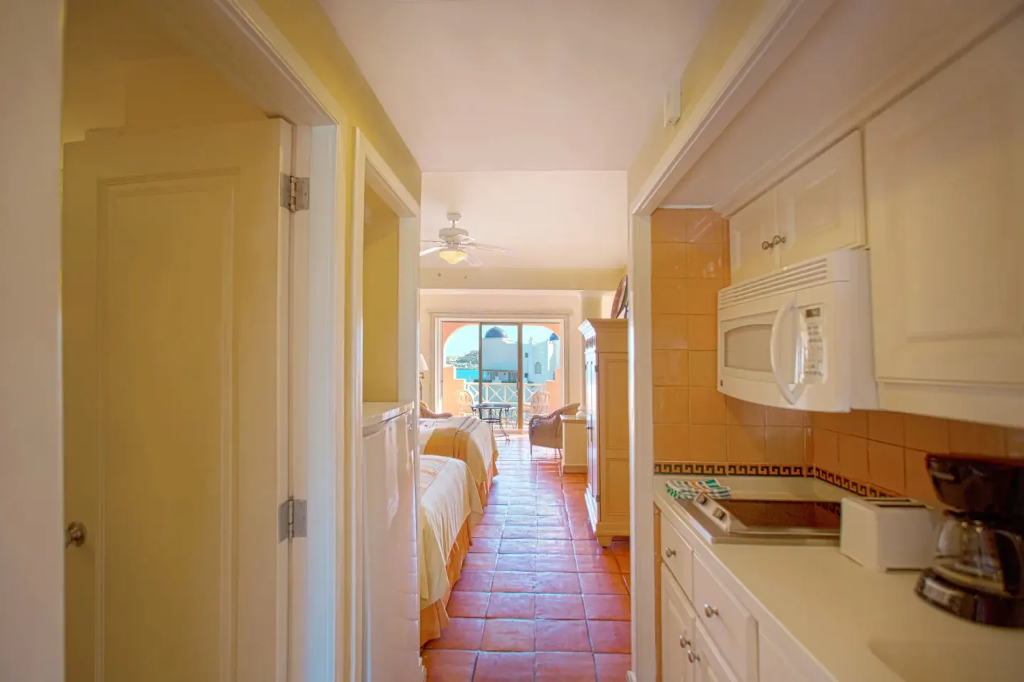 Junior Suite kitchenette and hallway to the beds at Pueblo Bonito Rose Resort and Spa.