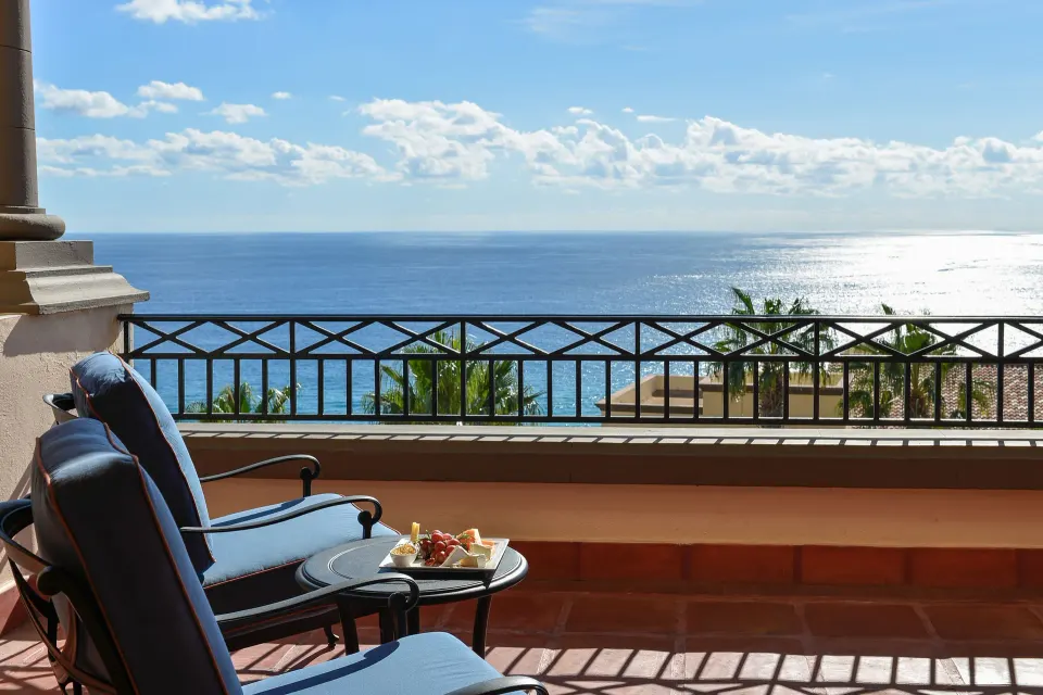Executive Suite Ocean View balcony seating and ocean view at Pueblo Bonito Sunset Beach Golf & Spa Resort.