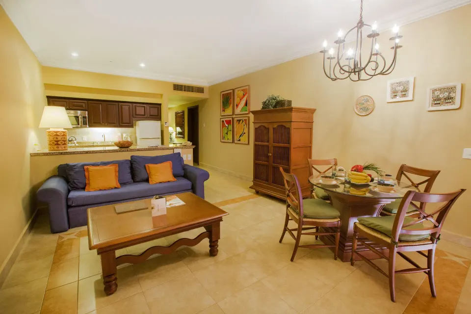 Executive Suite Ocean View living and dining area at Pueblo Bonito Sunset Beach Golf & Spa Resort.