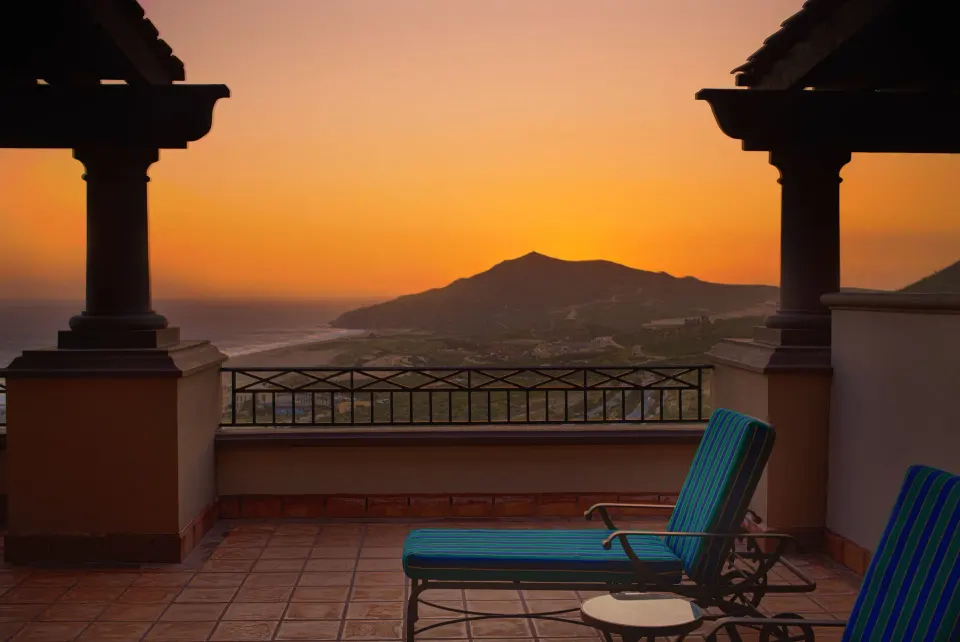 Executive Suite Ocean View terrace at sunset at Pueblo Bonito Sunset Beach Golf & Spa Resort.