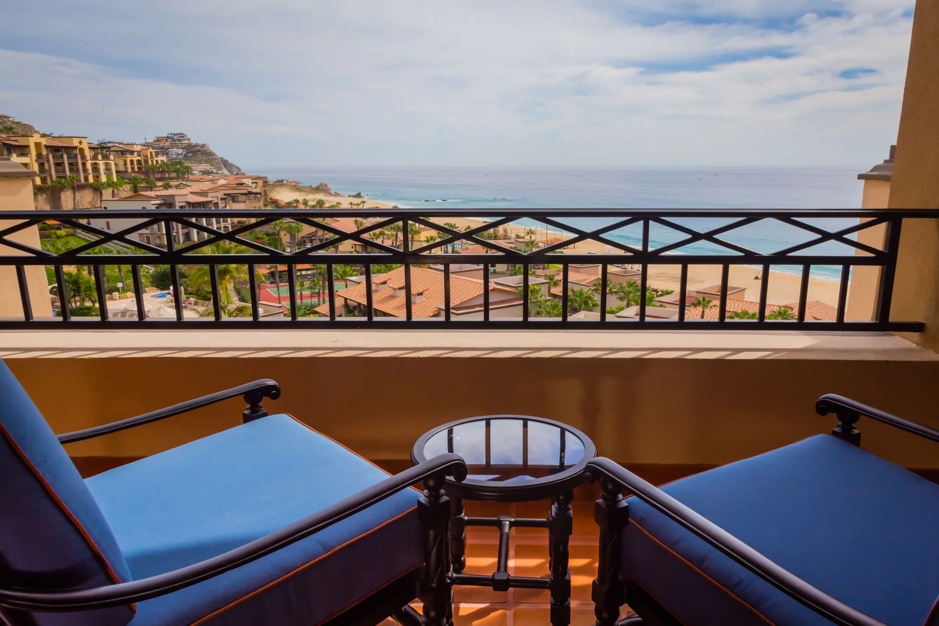 Junior Suite Ocean View balcony loungers at Pueblo Bonito Sunset Beach Golf & Spa Resort.