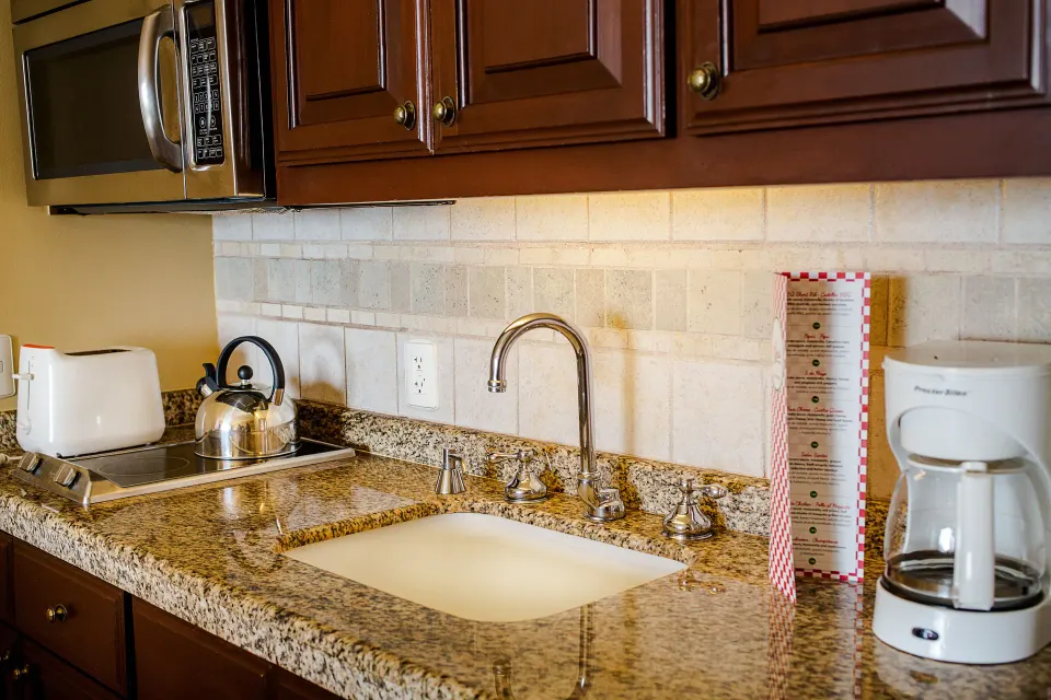 Junior Suite Ocean View kitchenette counter at Pueblo Bonito Sunset Beach Golf & Spa Resort.
