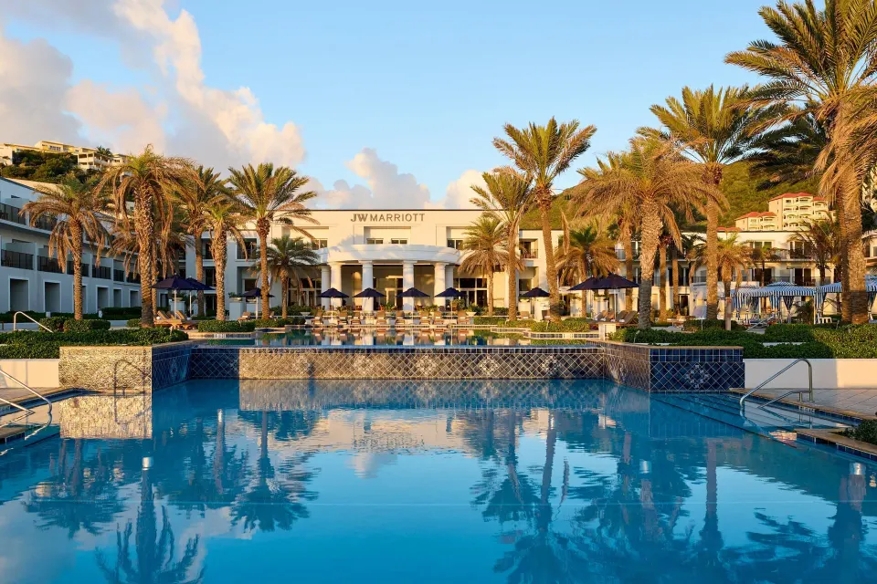 JW Marriott St. Maarten Beach Resort & Spa branded luxury beach resort with contemporary pool and ocean views in Oyster Pond, Sint Maarten.