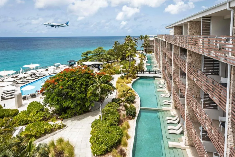 Sonesta Ocean Point adults-only all-inclusive luxury resort with oceanfront pool terraces in Lowlands, Sint Maarten.