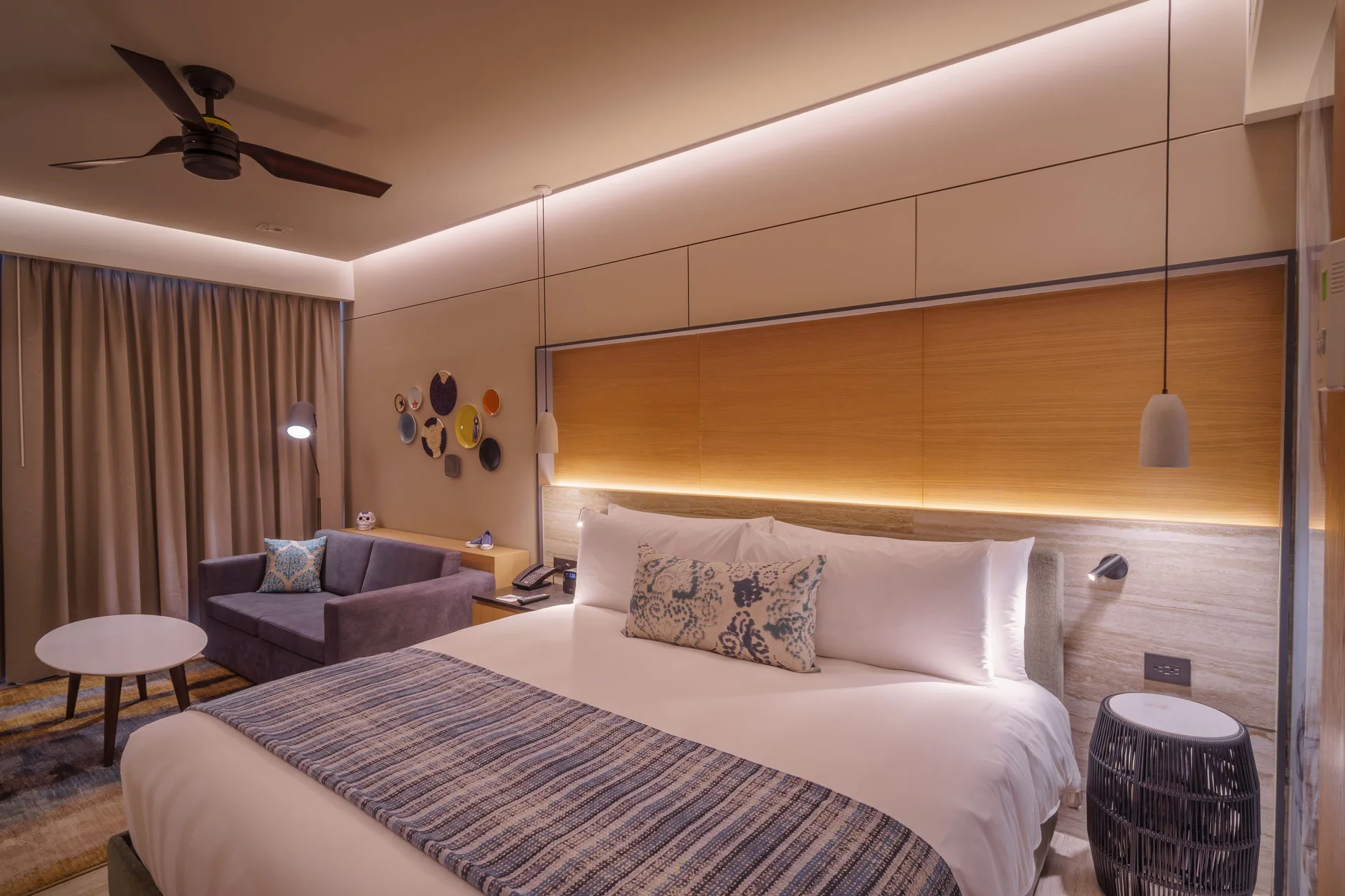 Deluxe room with king bed and sofa bed at Renaissance Cancun Resort & Marina.