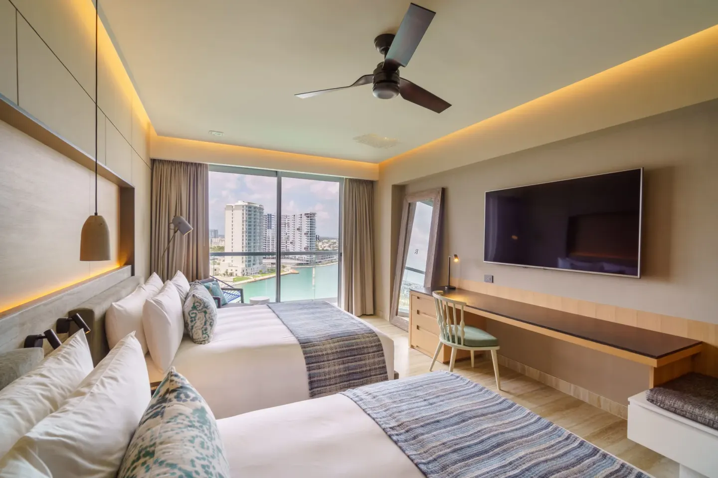 Marina View room with two beds and balcony at Renaissance Cancun Resort & Marina.