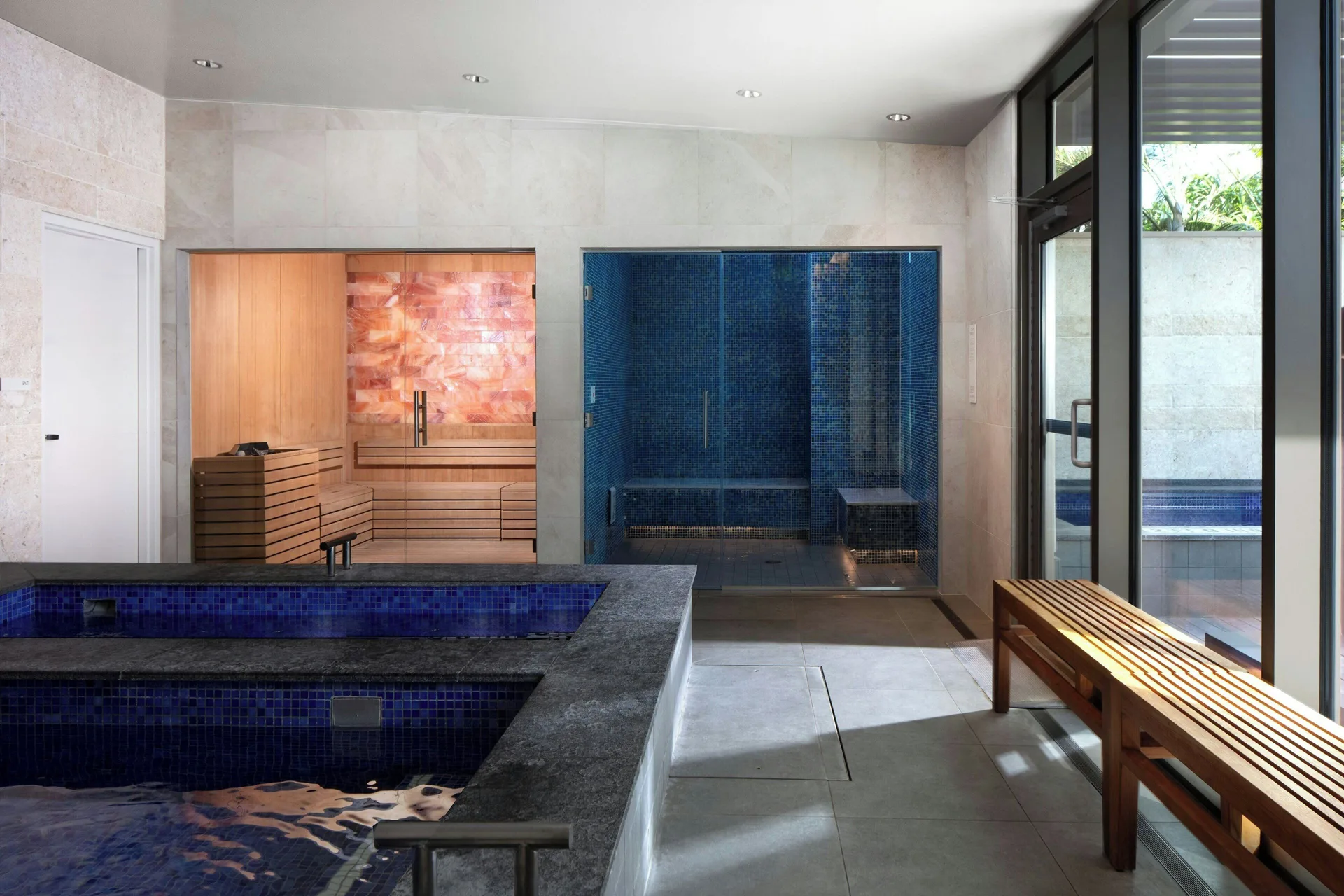 Spa hydrotherapy area with sauna and steam room at Renaissance Honolulu Hotel & Spa.