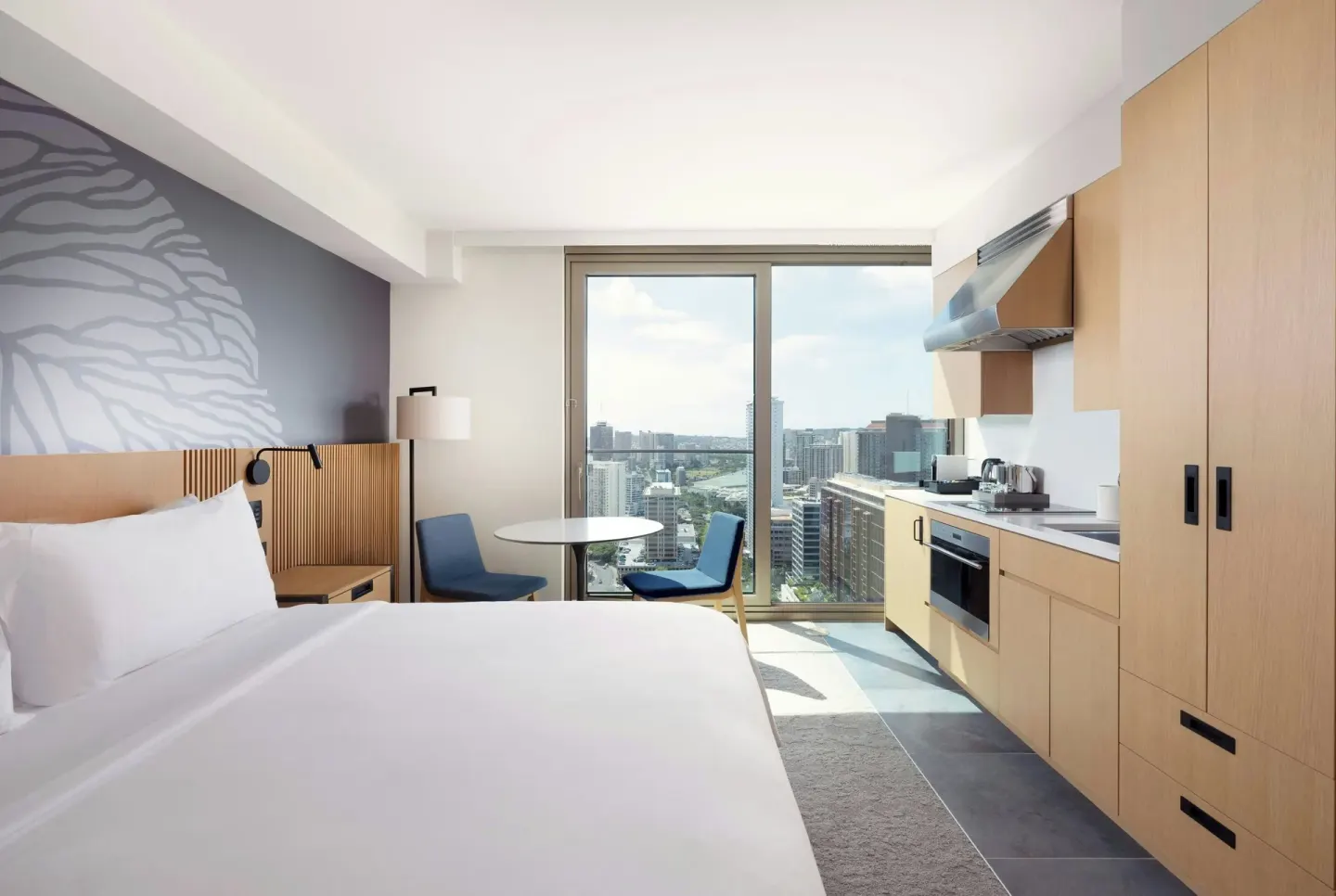 City View Residence kitchenette and king bed at Renaissance Honolulu Hotel & Spa.