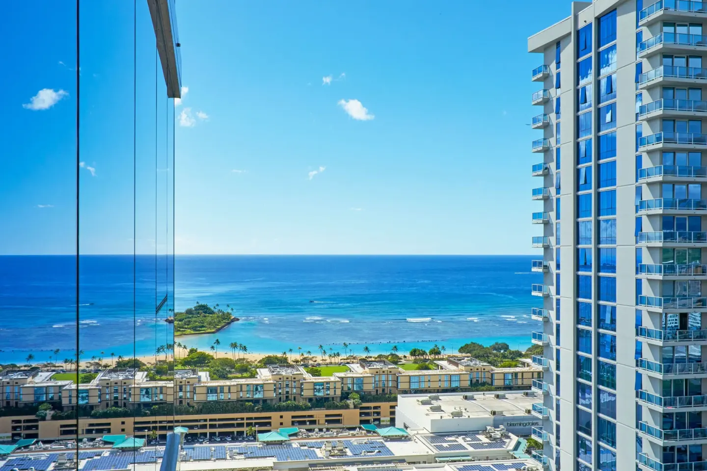 Ocean view between neighboring towers from Renaissance Honolulu Hotel & Spa.