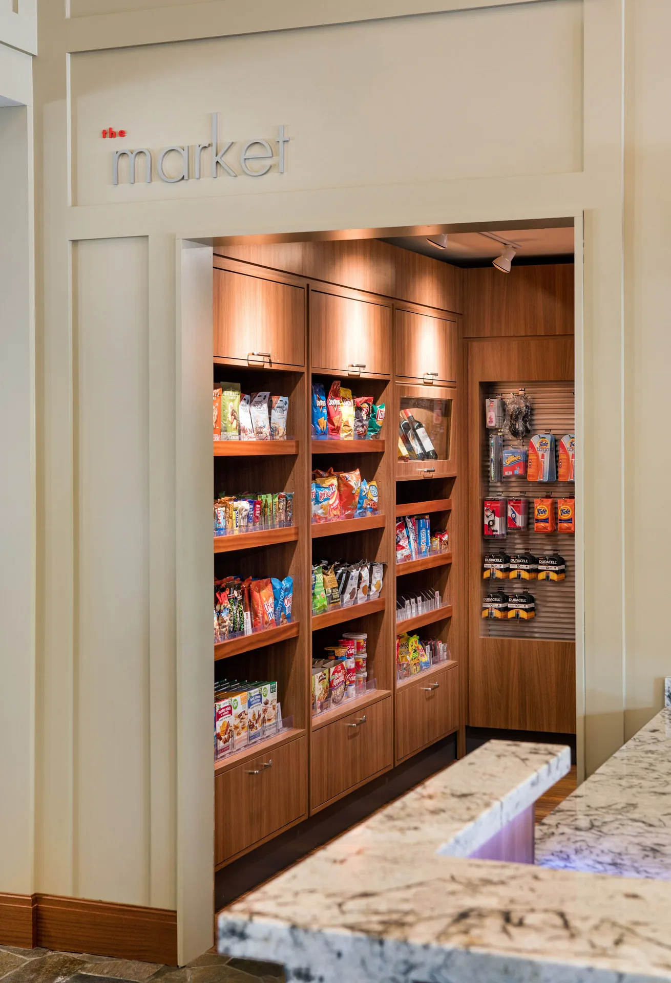 The Market entrance with snack shelves at Residence Inn Maui Wailea.