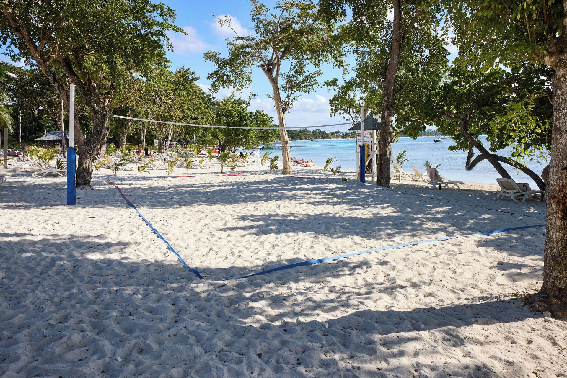Beach volleyball court on white sand by the sea at Riu Negril.