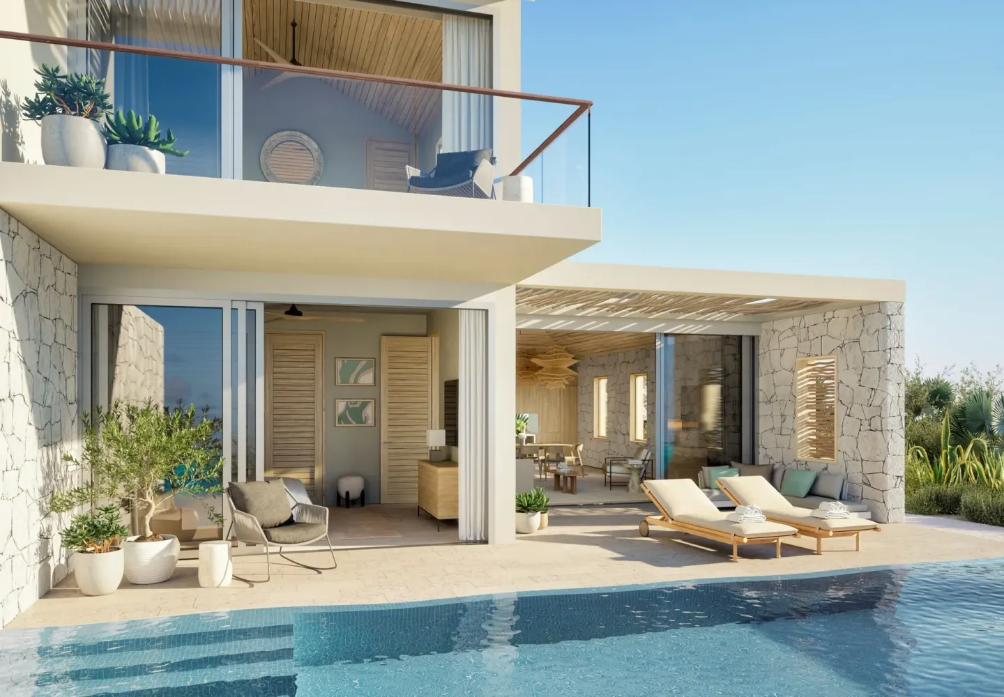 Two-story ocean-view villa exterior with pool terrace at Rock House.