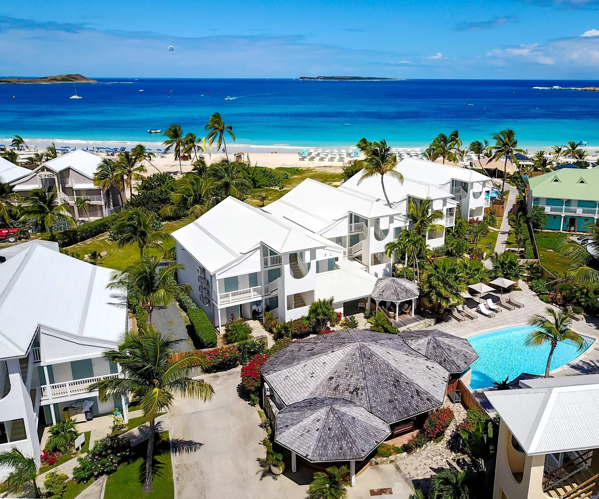La Playa Orient Bay beachfront hotel with direct access to Orient Beach on the French side of St Martin.