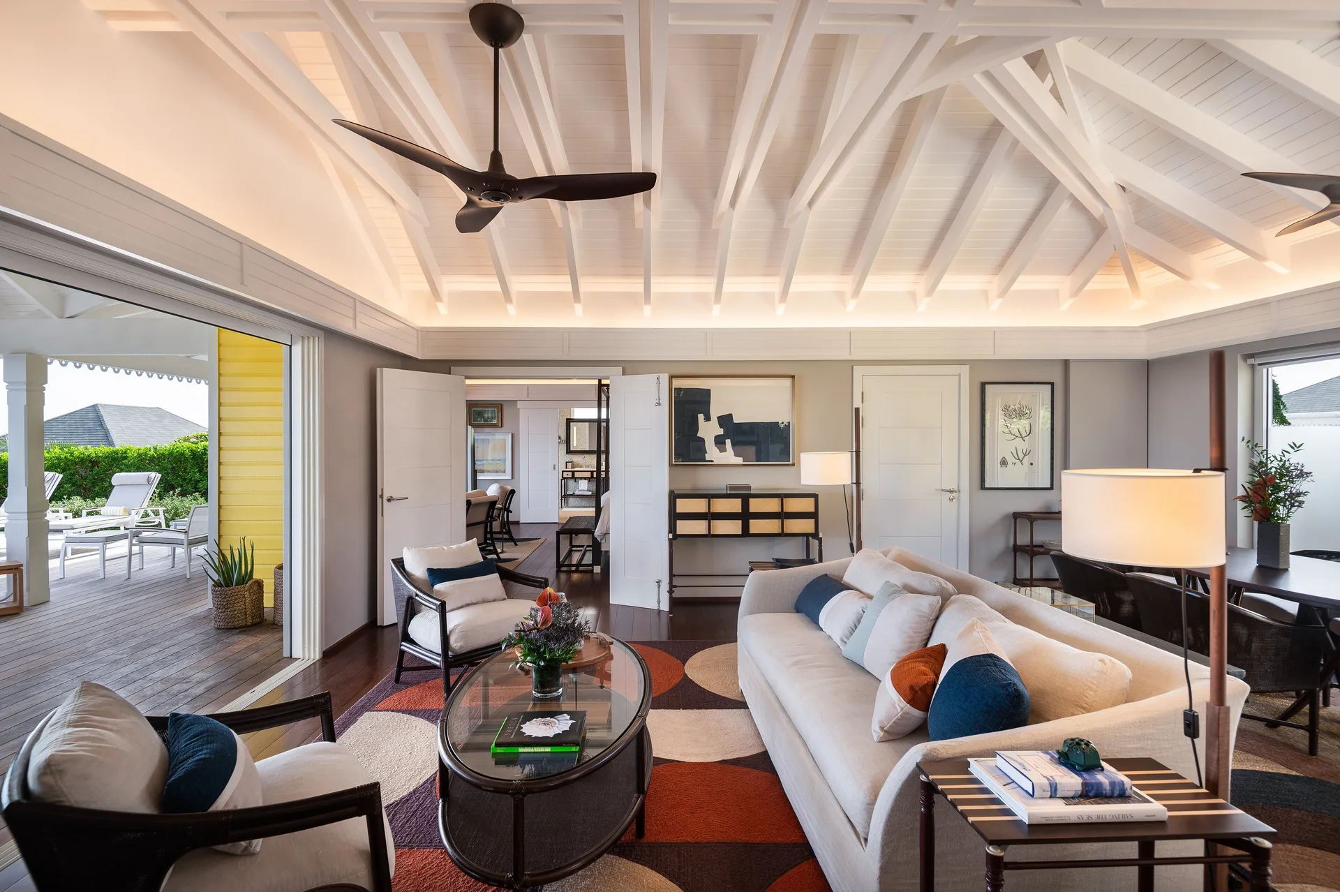 Bougainvillea Suite living room with terrace access at Rosewood Le Guanahani St Barth.