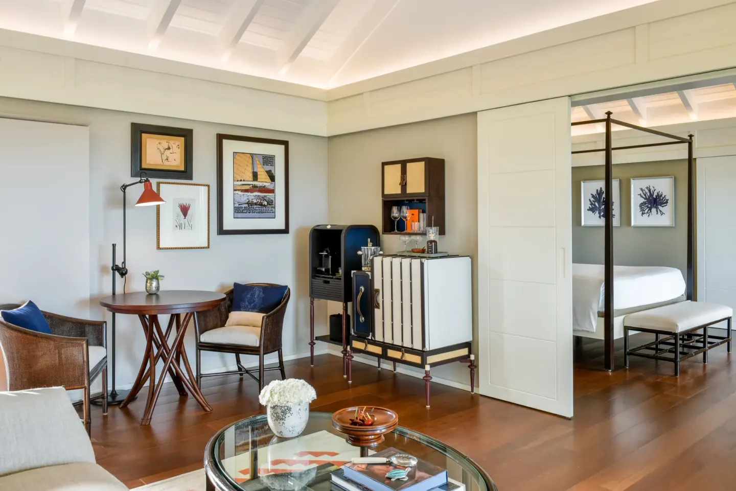 Garden Suite sitting area and bedroom at Rosewood Le Guanahani St Barth.