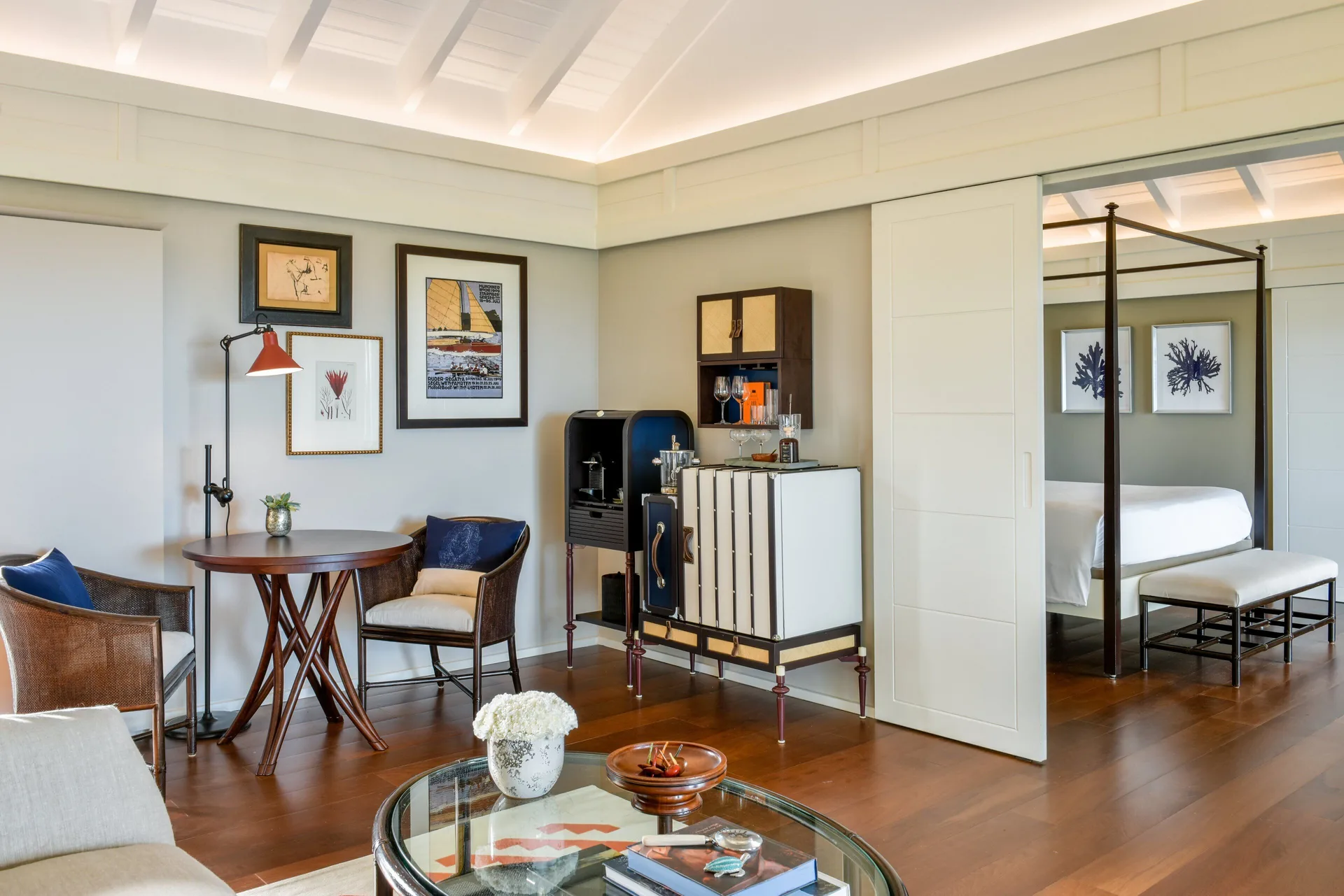 Garden Suite sitting area and bedroom at Rosewood Le Guanahani St Barth.