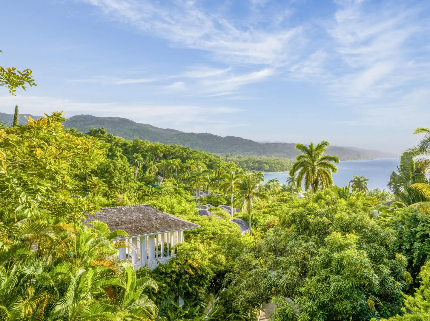 Tropical gardens and rooftops overlook the coast at Round Hill Hotel And Villas.