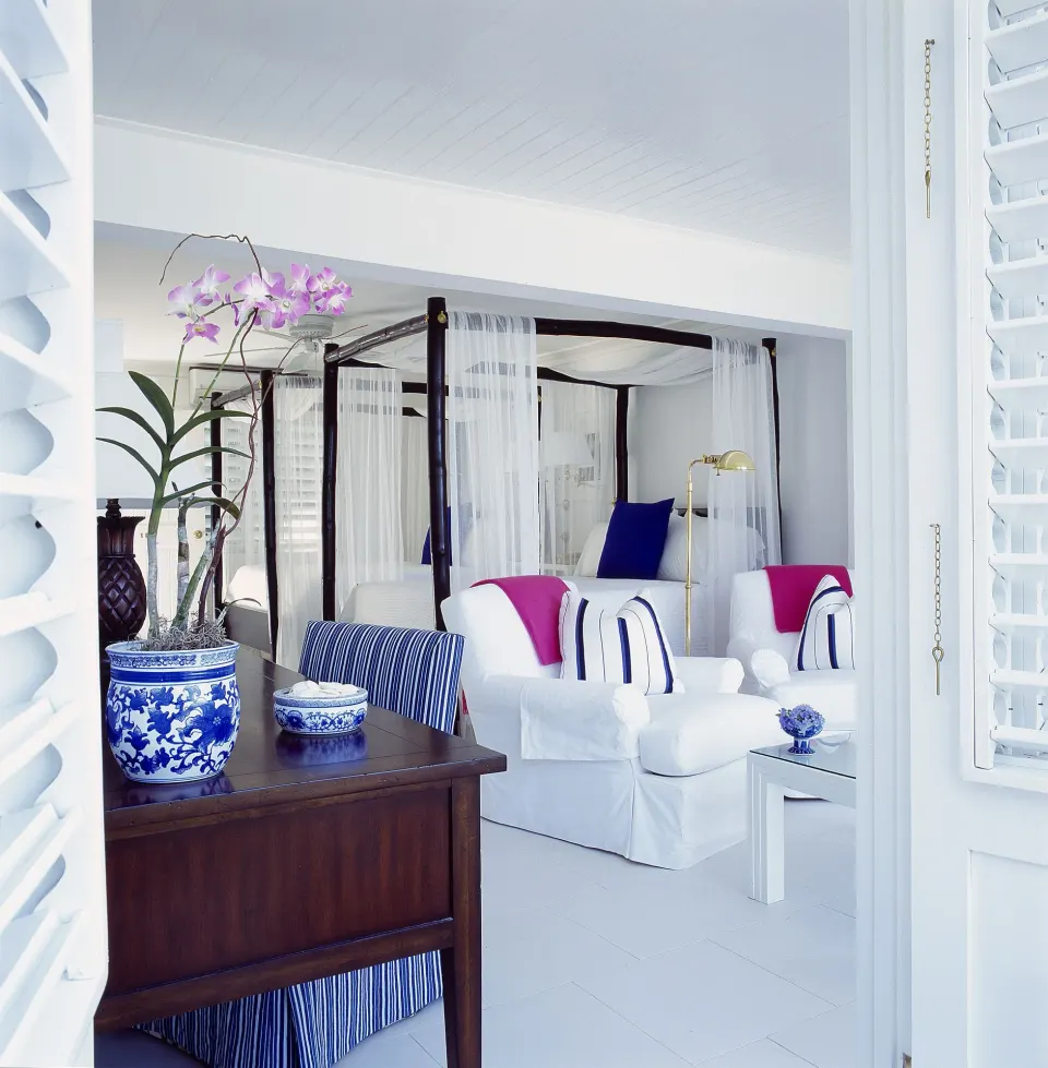 Standard Oceanfront Room seen through shutters at Round Hill Hotel And Villas.